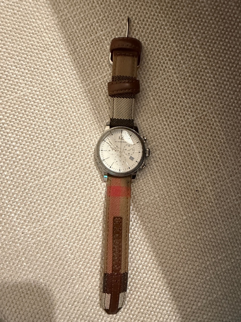 Burberry Plaid Fabric Strap Wristwatch with Silver Dial